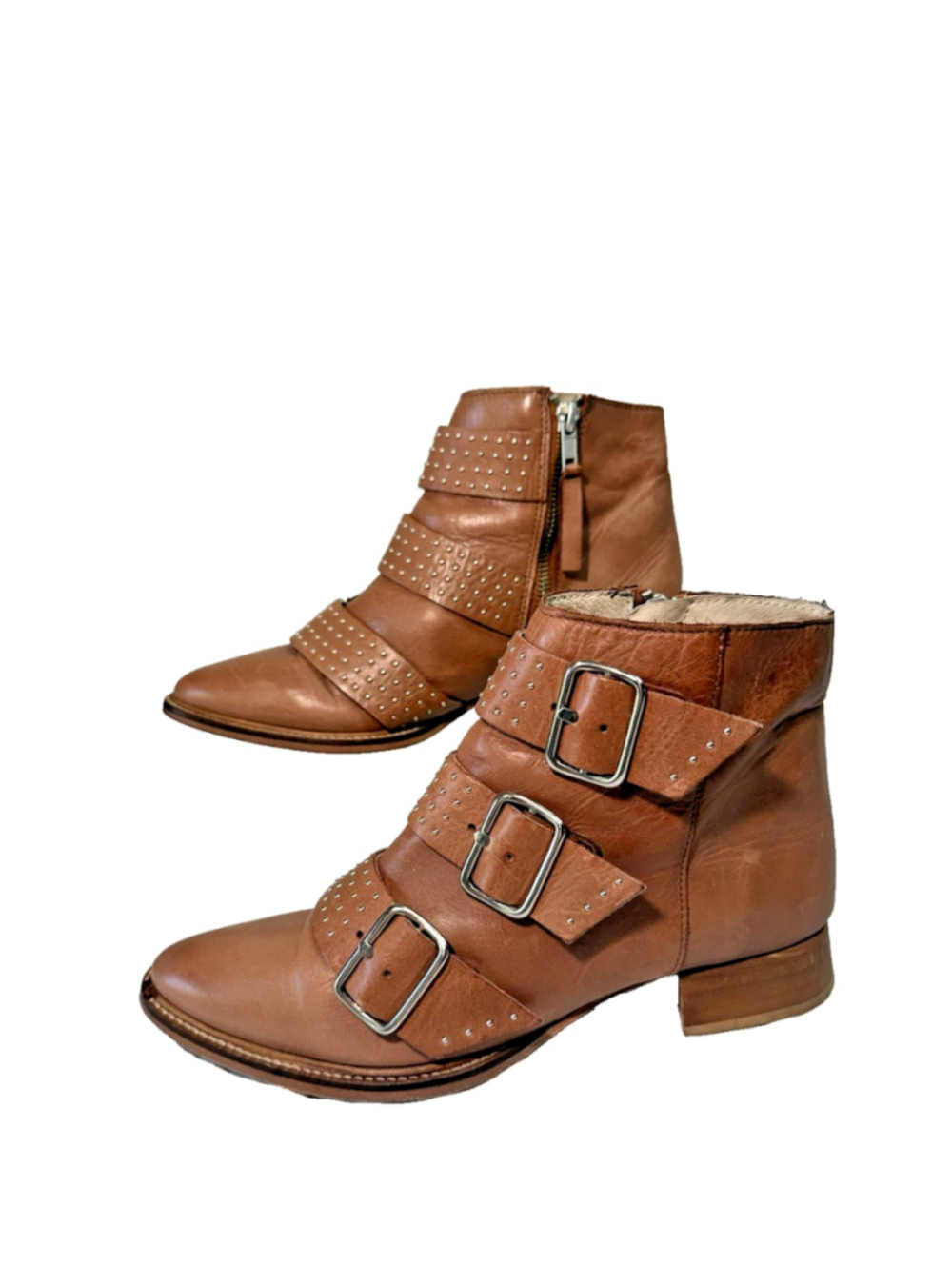 Matt Bernson Chloe Leather Ankle Boots Western studded Block Heel size 6.5